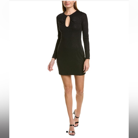 NWT BCBGMAXAZRIA KEYHOLE MINI DRESS POLYESTER sparkle glitter long sleeve - Picture 1 of 6